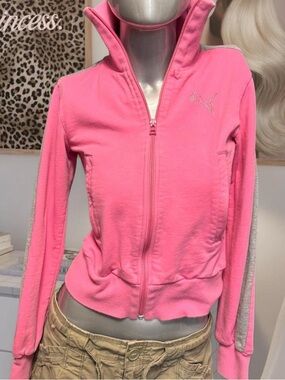 Puma Vintage Y2K Rhinestone Logo Pink Zip Track Jacket
